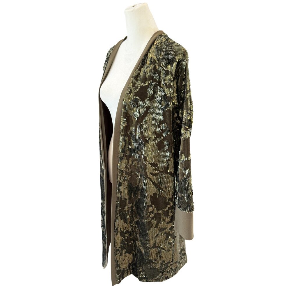 NWT Sequin Velvet Open Front Kimono Jacket – Olive Green
